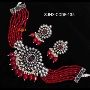 Desi Chocker Necklace with Beads/Oxidized